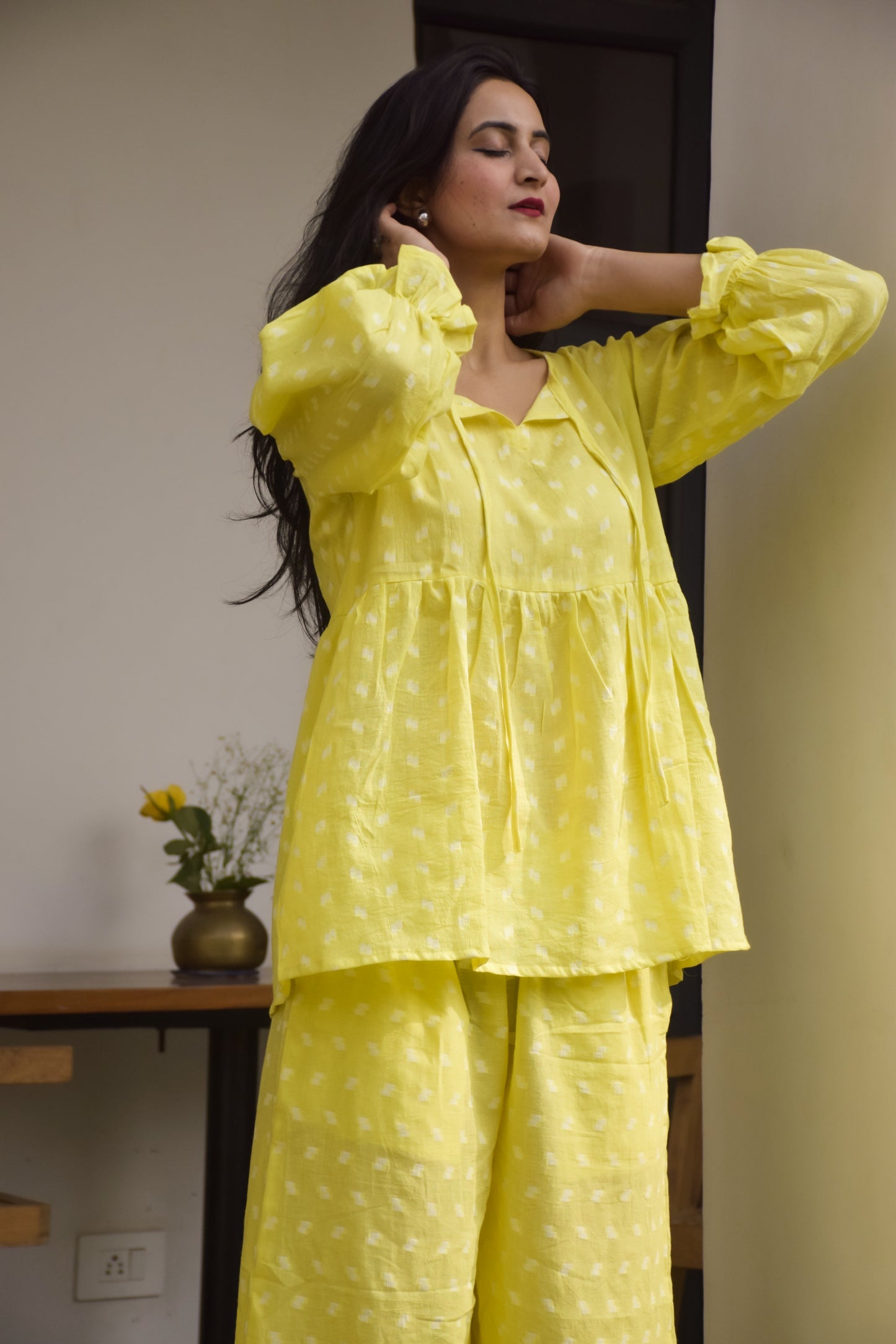 Nancy Butter Yellow Cotton Dobby Co-ord Set