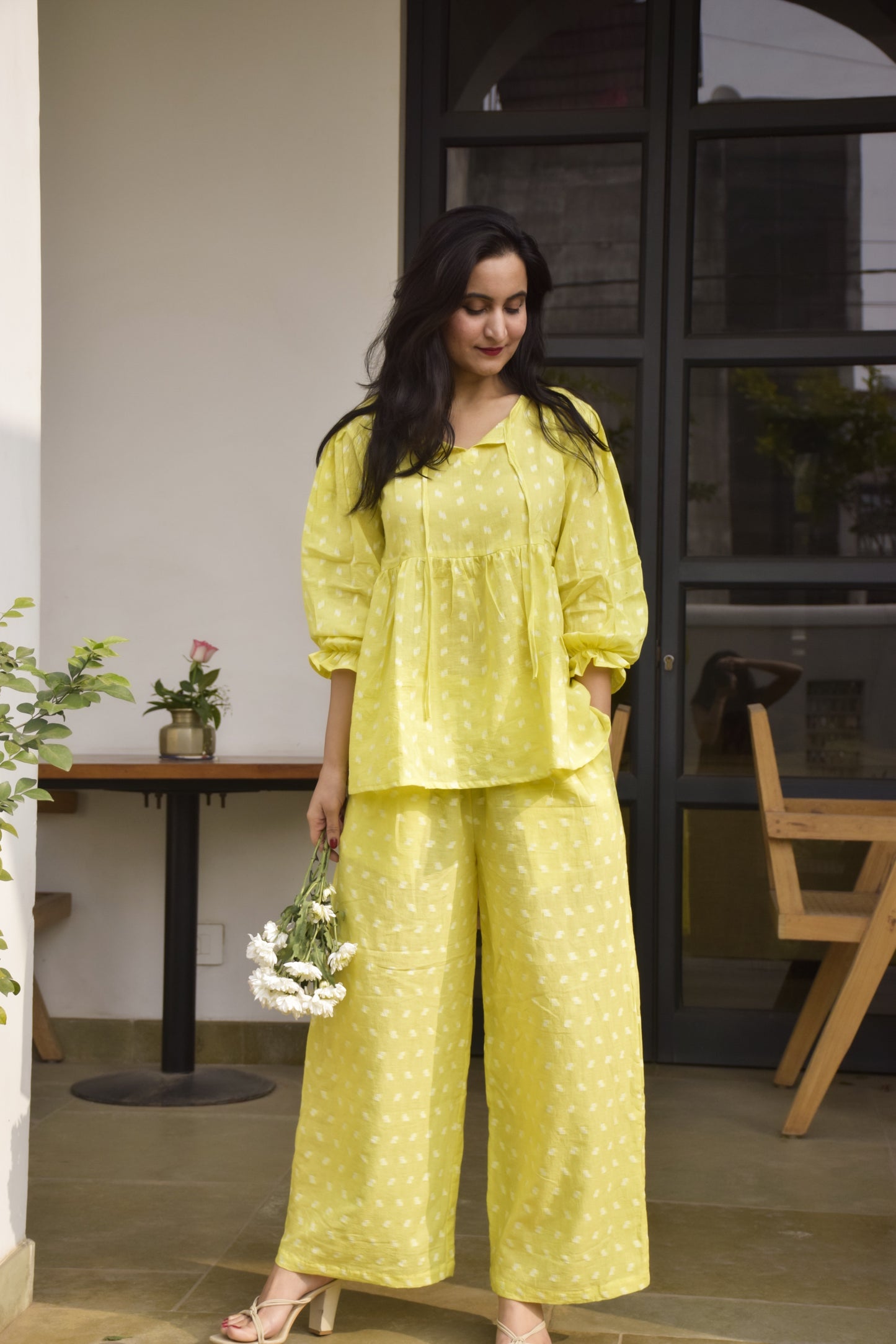 Nancy Butter Yellow Cotton Dobby Co-ord Set