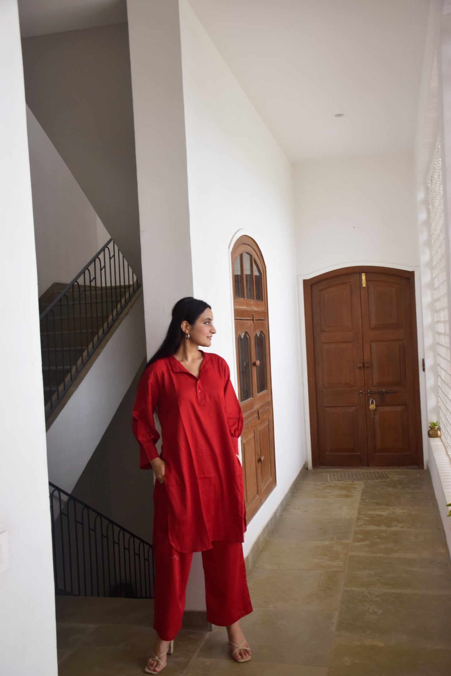 Myra Red Cotton Kurta Set