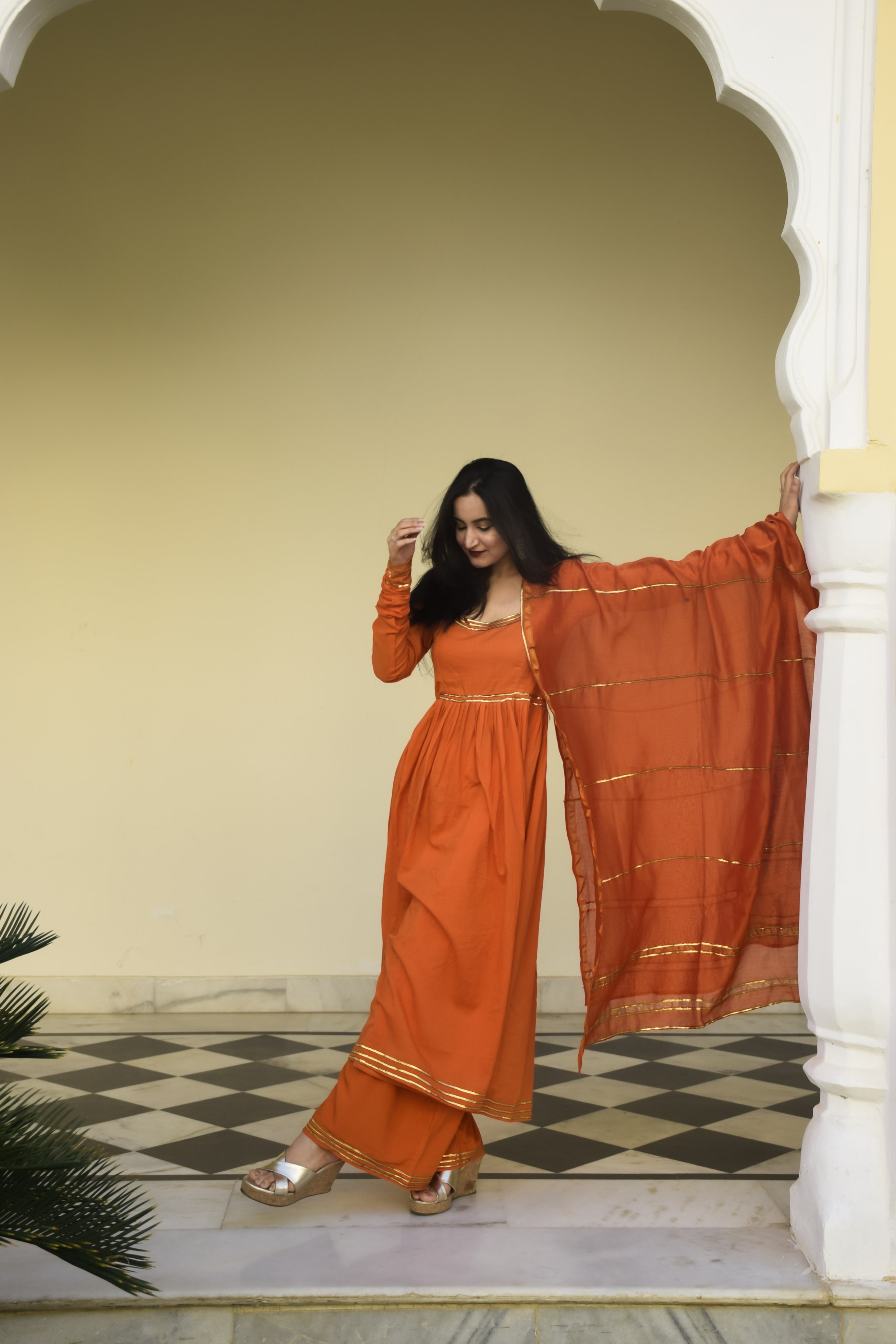 Orange Anarkali Set