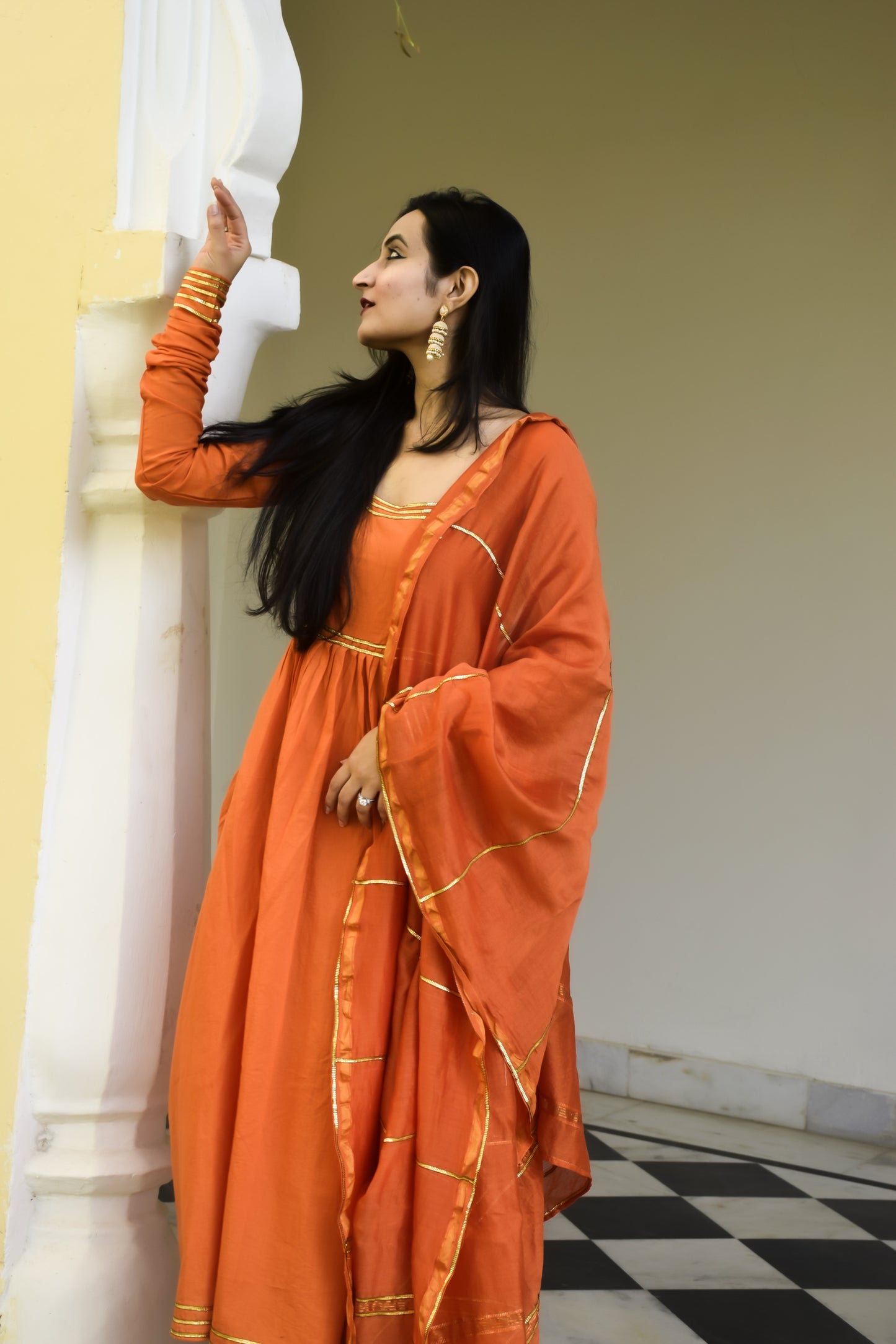 Orange Anarkali Set