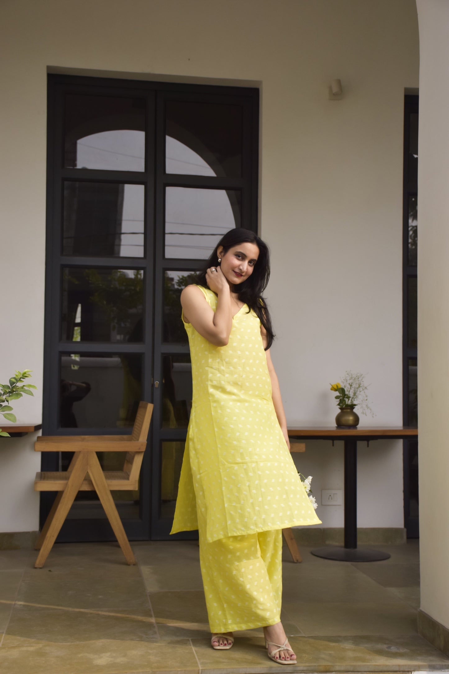 Butter Yellow Cotton Dobby Kurta Set