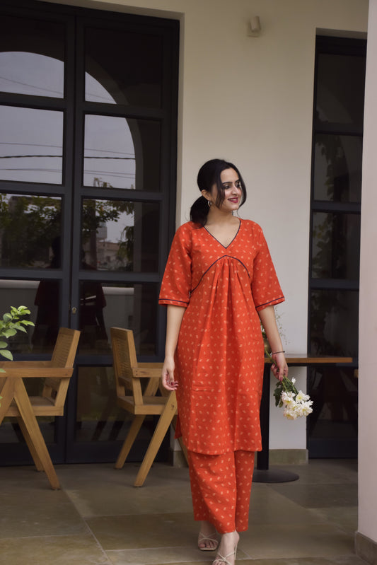 Orange Cotton kurta set