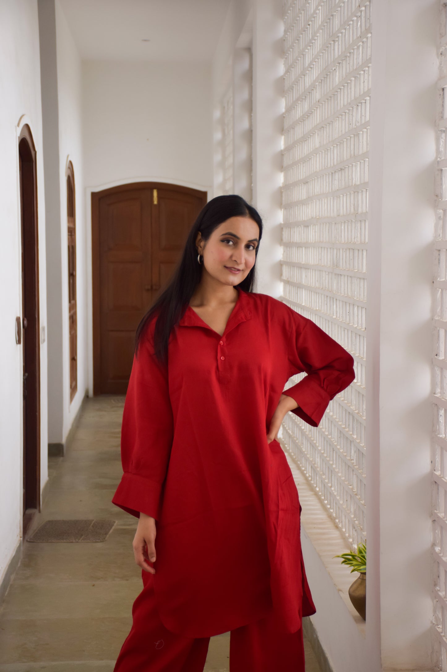Myra Red Cotton Kurta Set