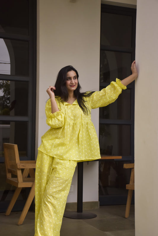 Nancy Butter Yellow Cotton Dobby Co-ord Set