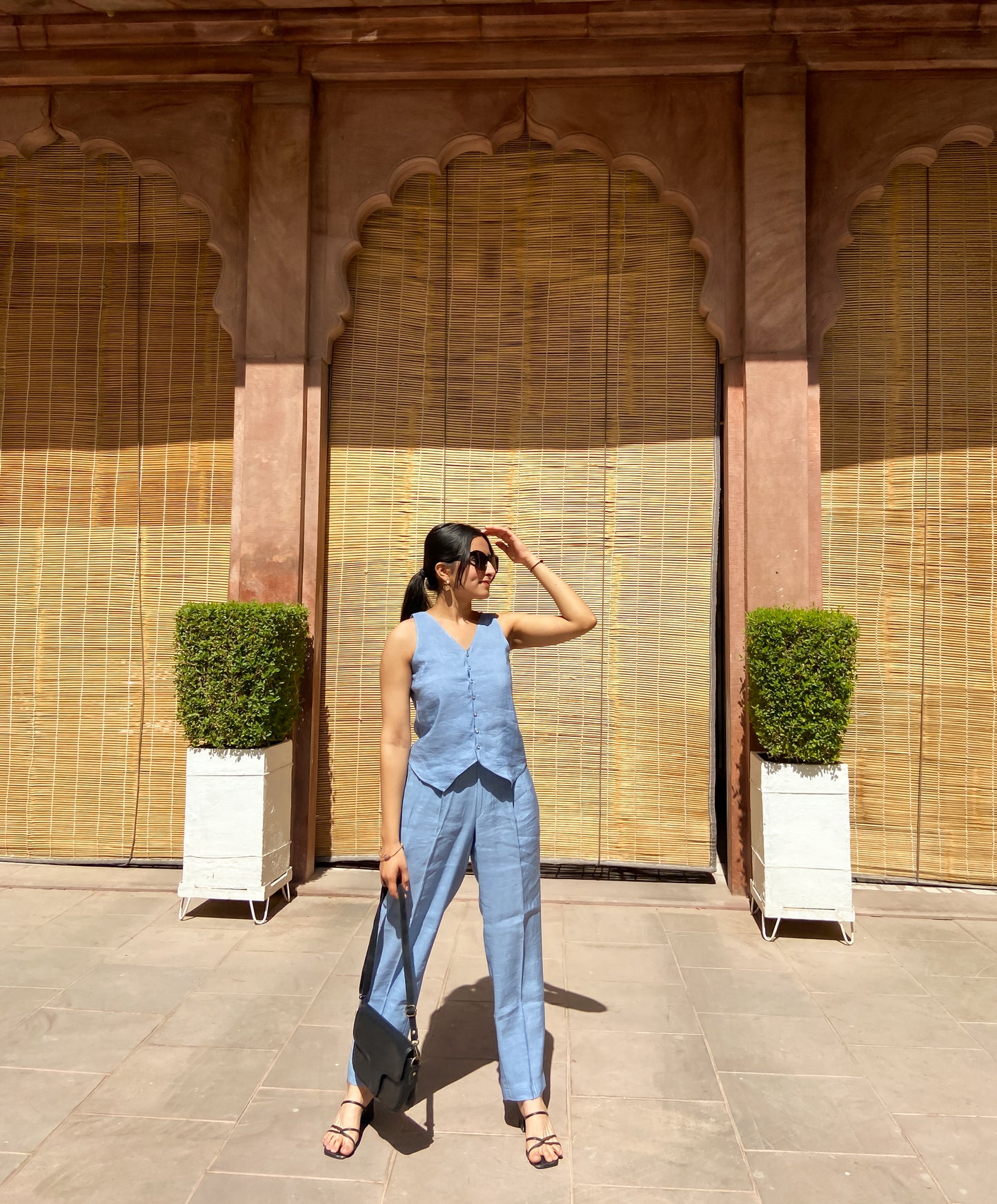 Ivory Linen Waist Pant Set