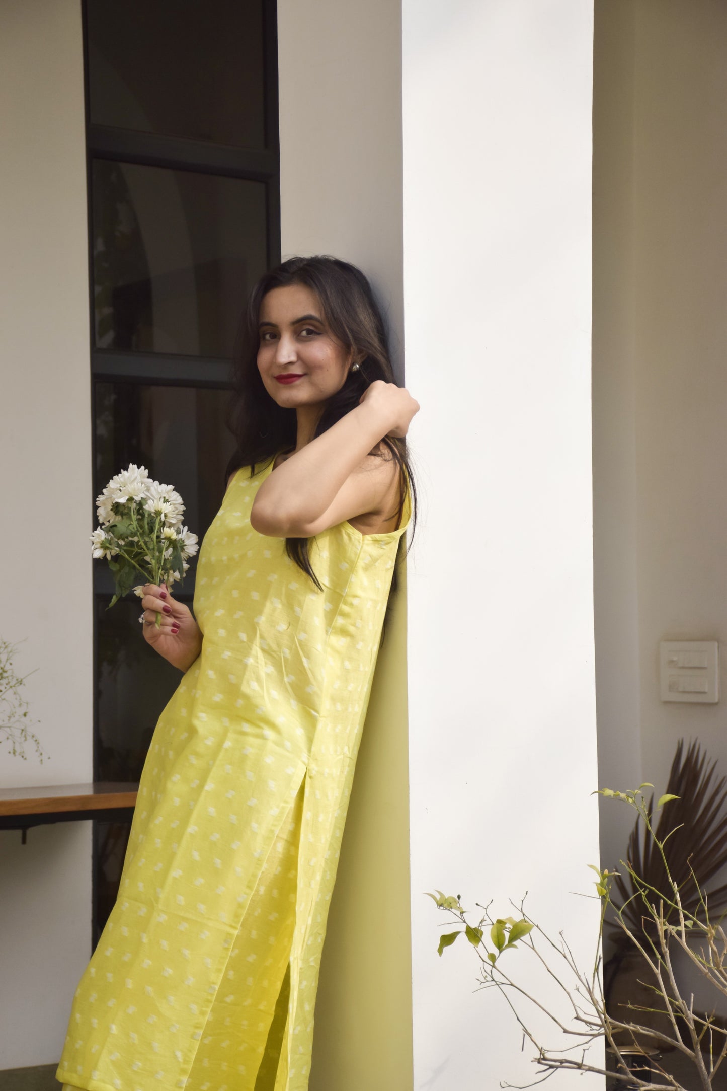 Butter Yellow Cotton Dobby Kurta Set