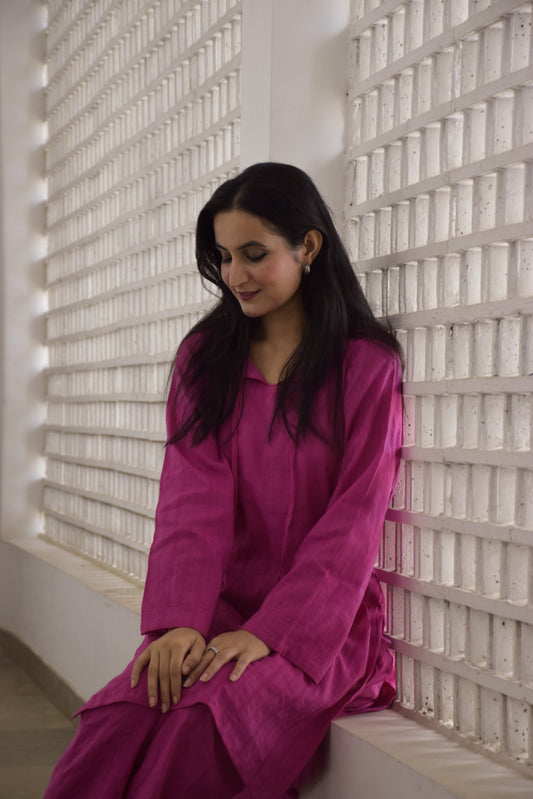 Rani Pink Cotton Kurta Set