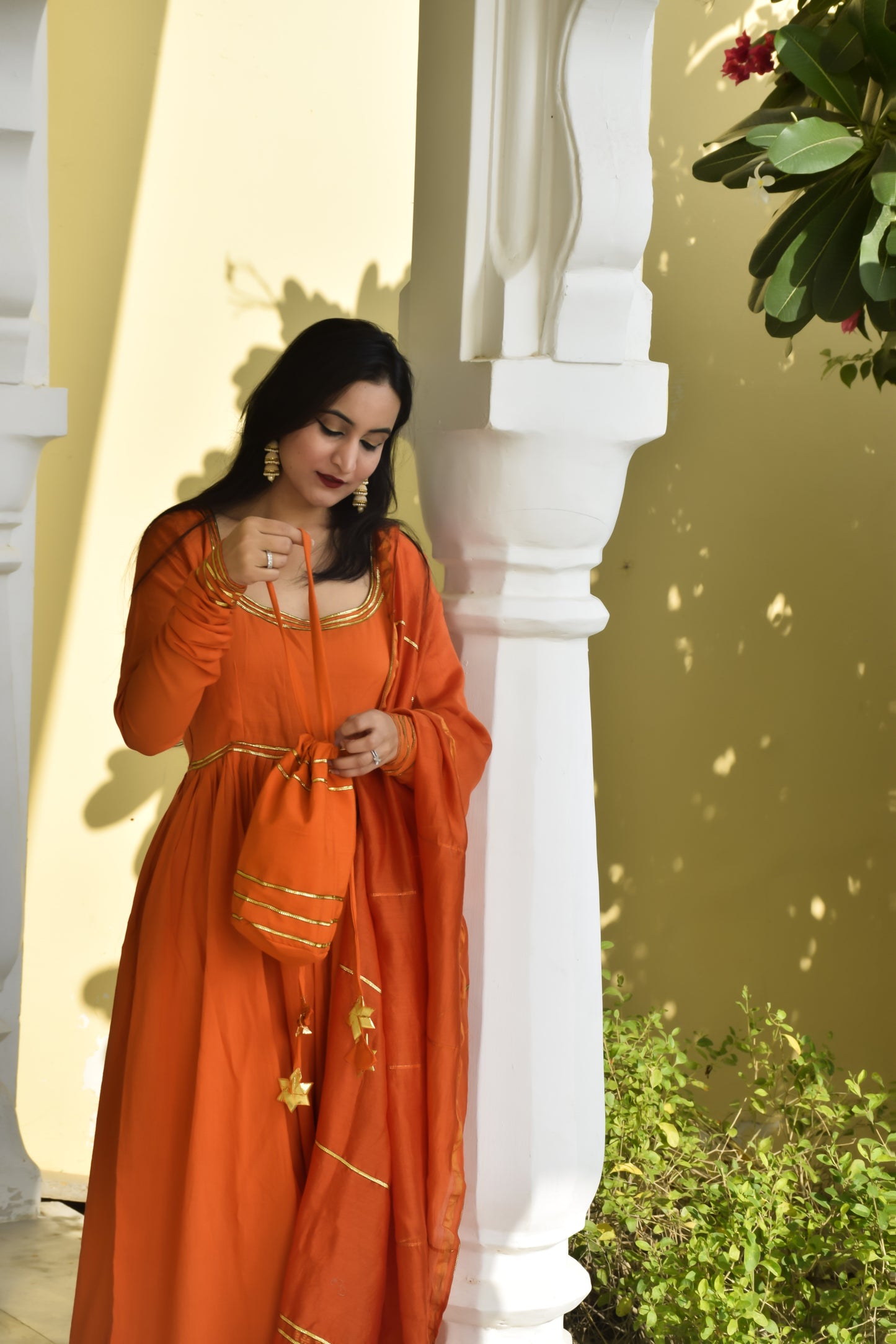 Orange Anarkali Set