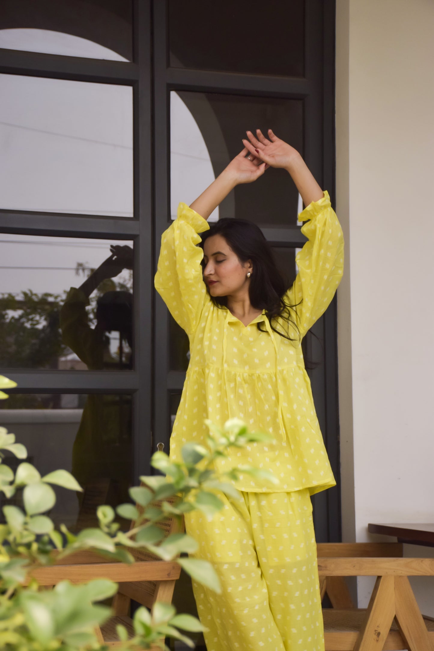 Nancy Butter Yellow Cotton Dobby Co-ord Set