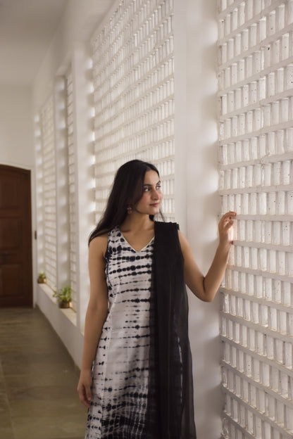 Black Shibori Kurta Set with Dupatta