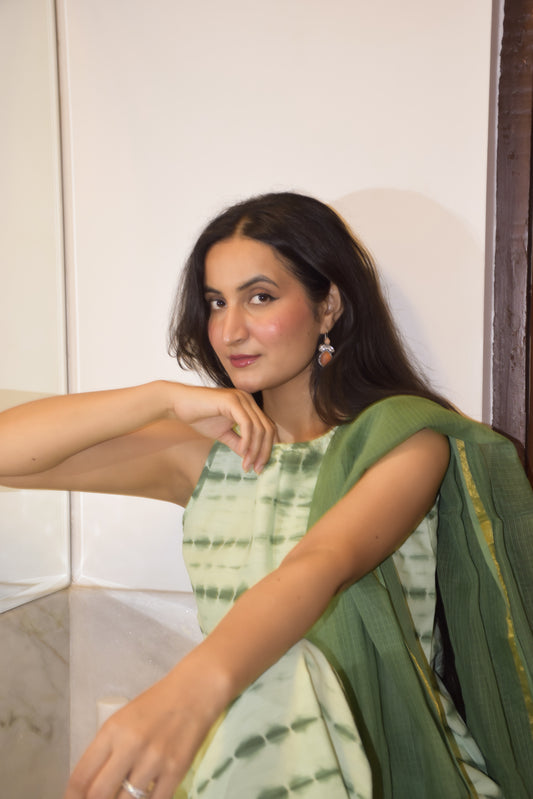 Green Shibori Kurta Set with Dupatta