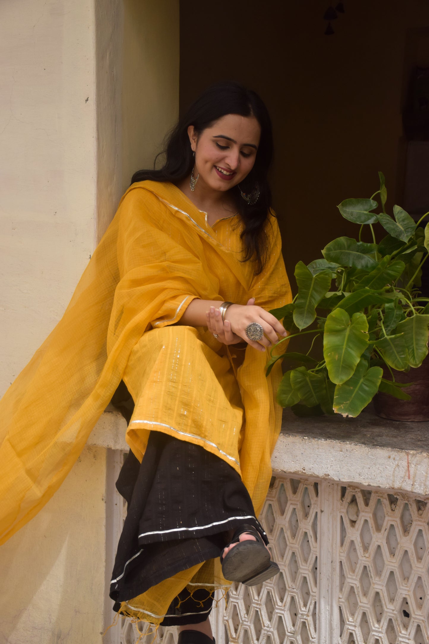 Mustard & Black Gota Suit Set