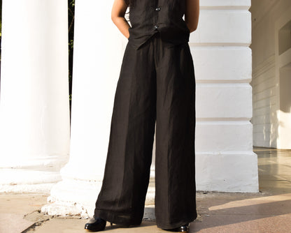 ANNA BLACK LINEN PANTS